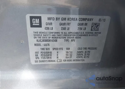 2013 Buick Encore Convenience z USA, uszkodzony, nr VIN KL4CJBSB0DB142406